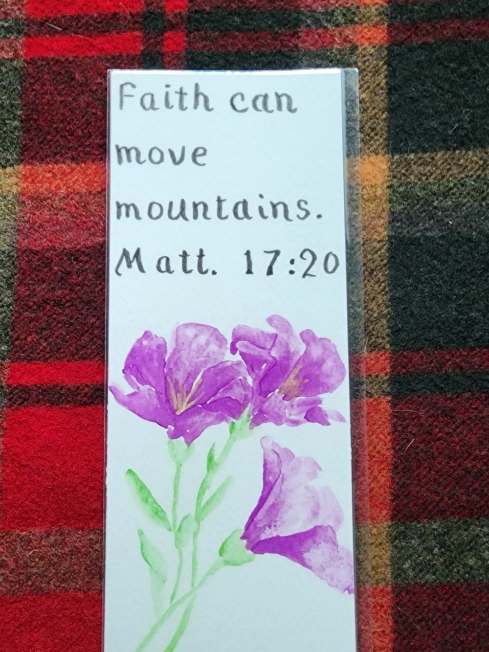 Hand-Painted Floral Bookmark with Scripture - Purple Flowers